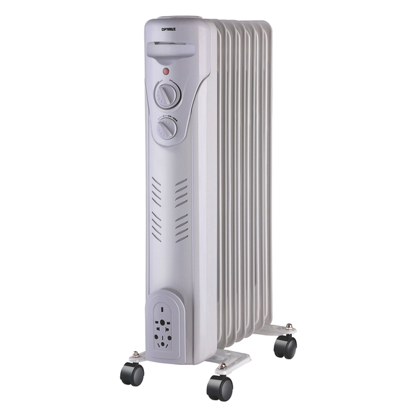 H-6011 3-Setting 1,500-Max 7-Fin Portable Oil-Filled Radiator Heater with Thermostat and Wheels
