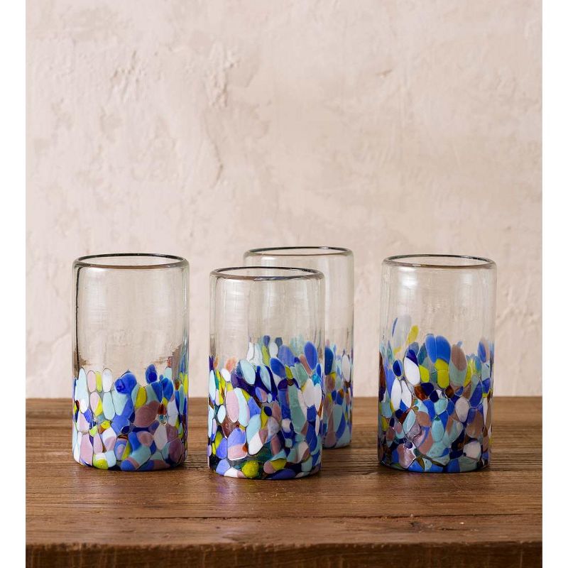 Blue Rose Polish Pottery Green Confetti Water Glass Set