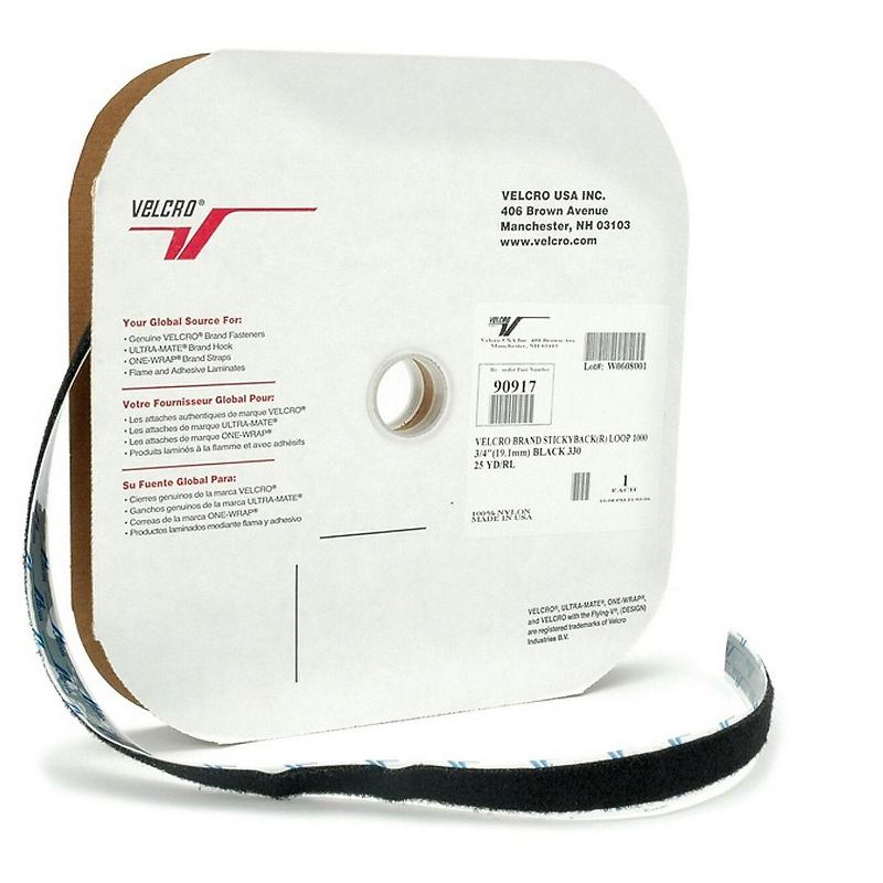 Velcro 0.75" x 900" Sticky Back Hook Fastener Black Each (90916) 597450