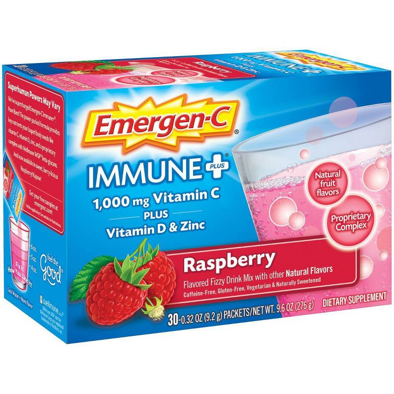 Emergen-C Immune+ Dietary Supplement Powder Drink Mix with Vitamin C - Raspberry - 30ct