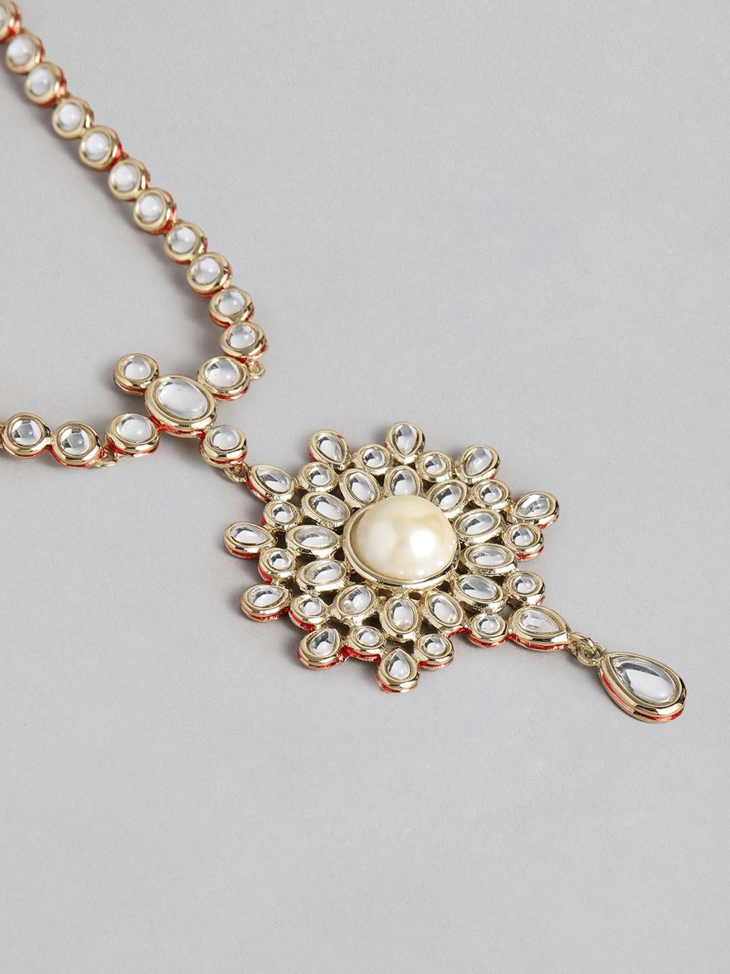 Estele Gold-Plated Antique Traditional Kundan & Pearl Necklace Set for Women