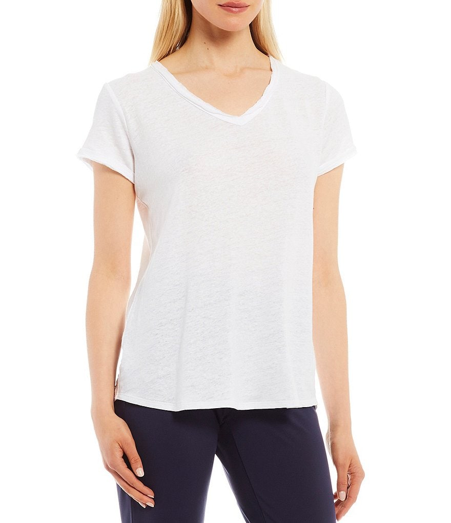 J.McLaughlin Kacey Short Sleeve V-Neck Linen Blend Tee