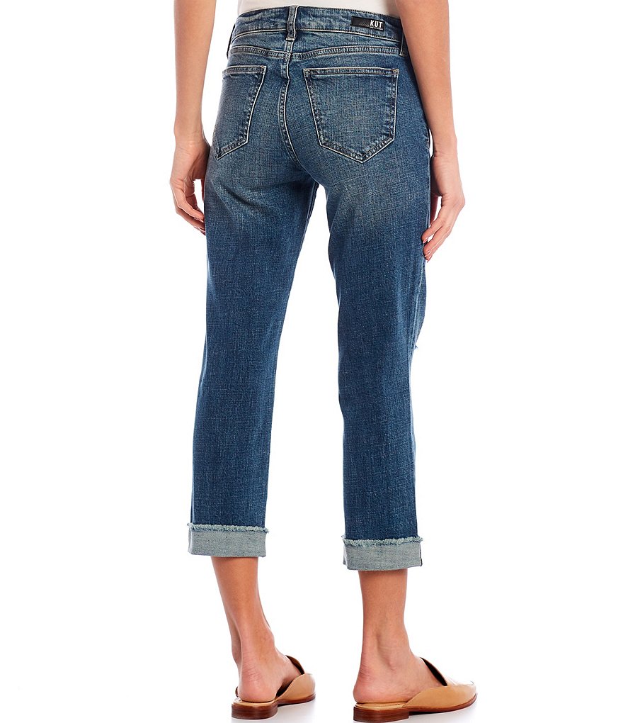 KUT from the Kloth Amy Straight Leg Cuffed Raw Hem Destruction Detail Jeans