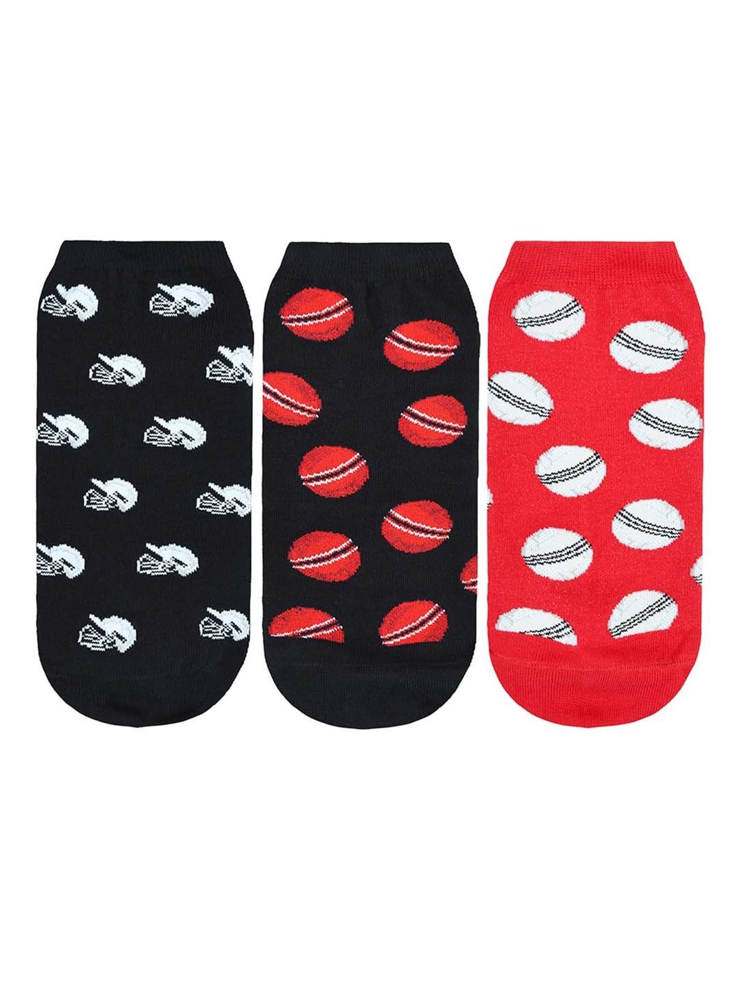 BALENZIA Black & Red Printed Socks - Pack of 3