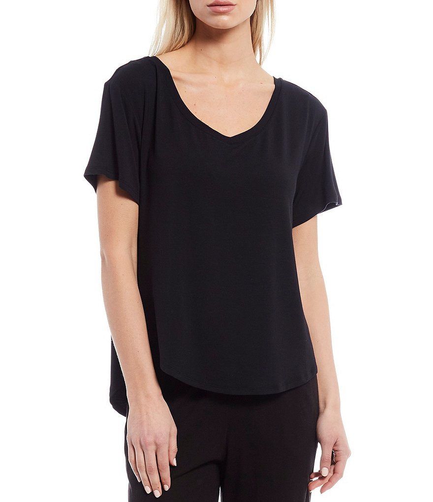 VAN WINKLE & CO. Solid Knit Short Sleeve V-Neck Sleep Tee