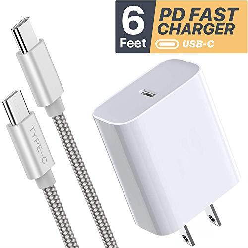 USBC Fast Power Adapter  for Latest iPad Pro 3rd Generon 11inch and 129Inch 18W PD Quick Wall Charger with 66 Feet Braided USBC Cable for Google Pixel 3 Note 10 Galaxy S10 White