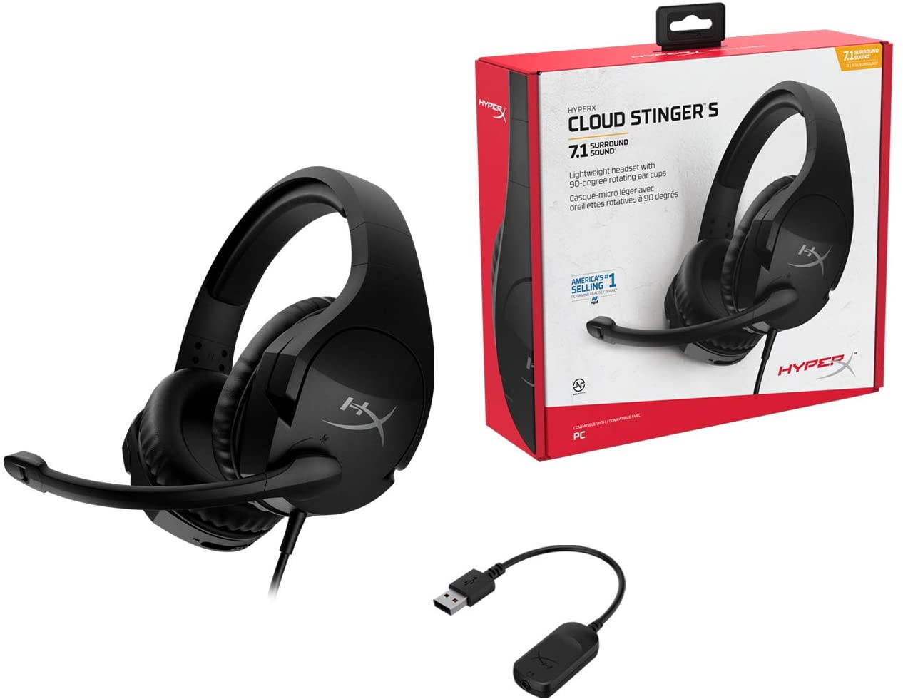 HyperX Cloud Stinger S &ndash; Gaming Headset, for PC, Virtual 7.1 Surround Sound, Lightweight, Memory Foam, Soft Leatherette, Durable Steel Sliders, Swivel-to-Mute Noise-Cancelling Microphone, Black