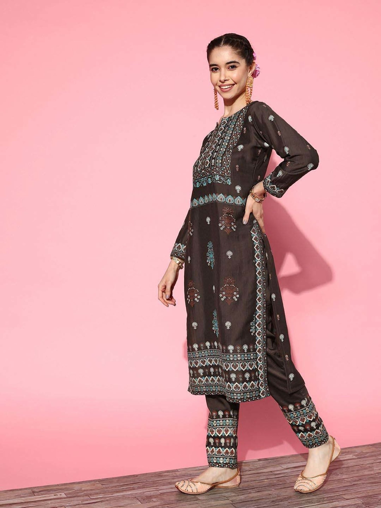 Libas Black Printed Kurta Pant Set With Dupatta