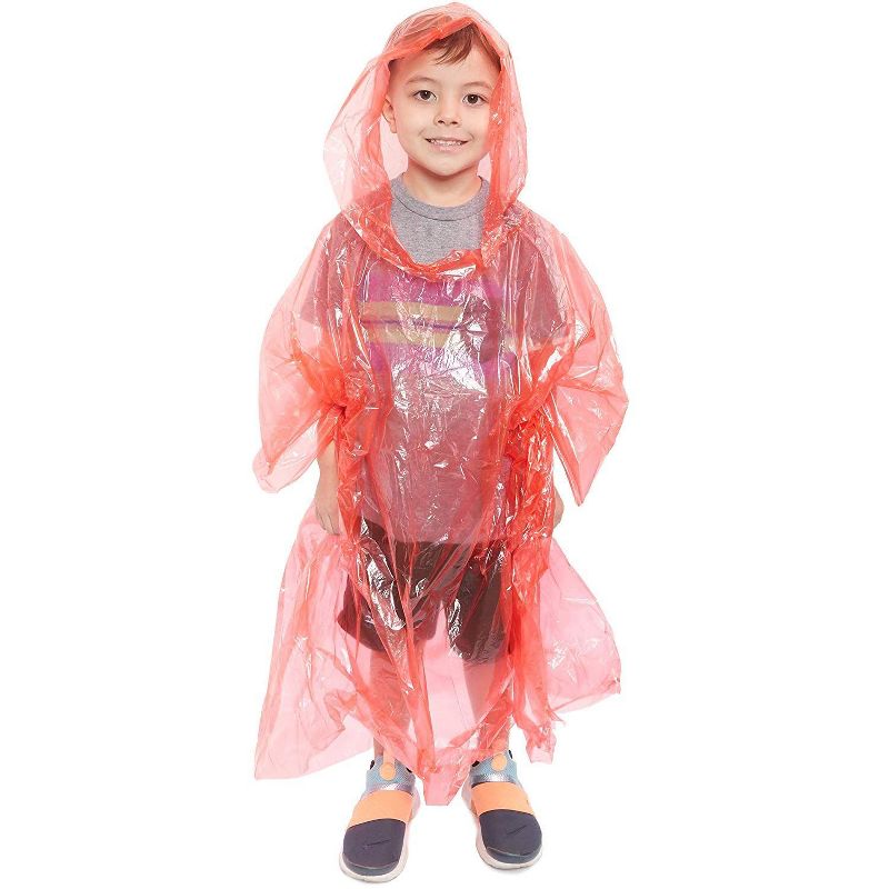 Juvale 12 Pack Emergency Rain Ponchos for Kids with Hood, Disposable, 4 Colors