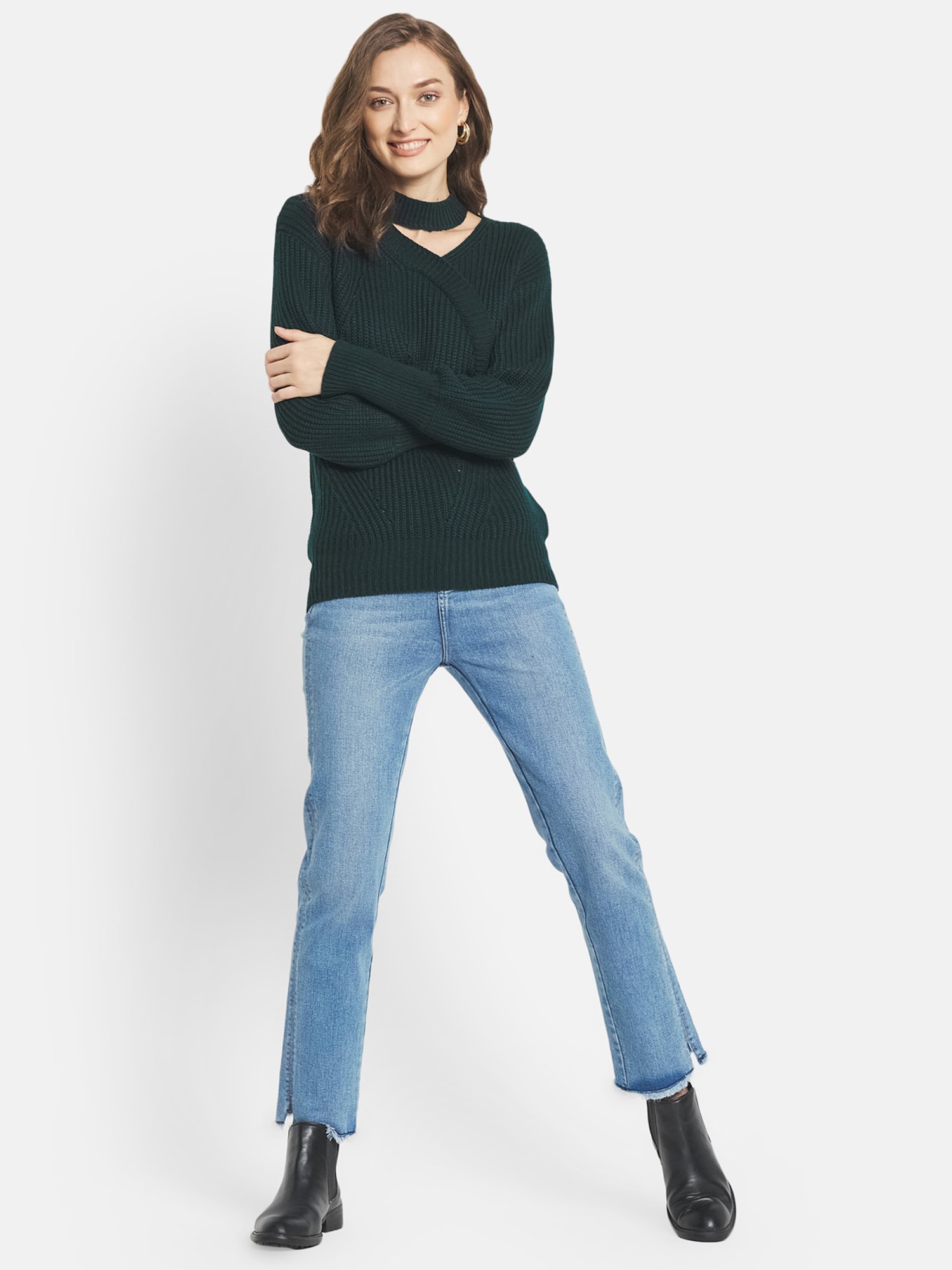 METTLE Green V Neck Pullover