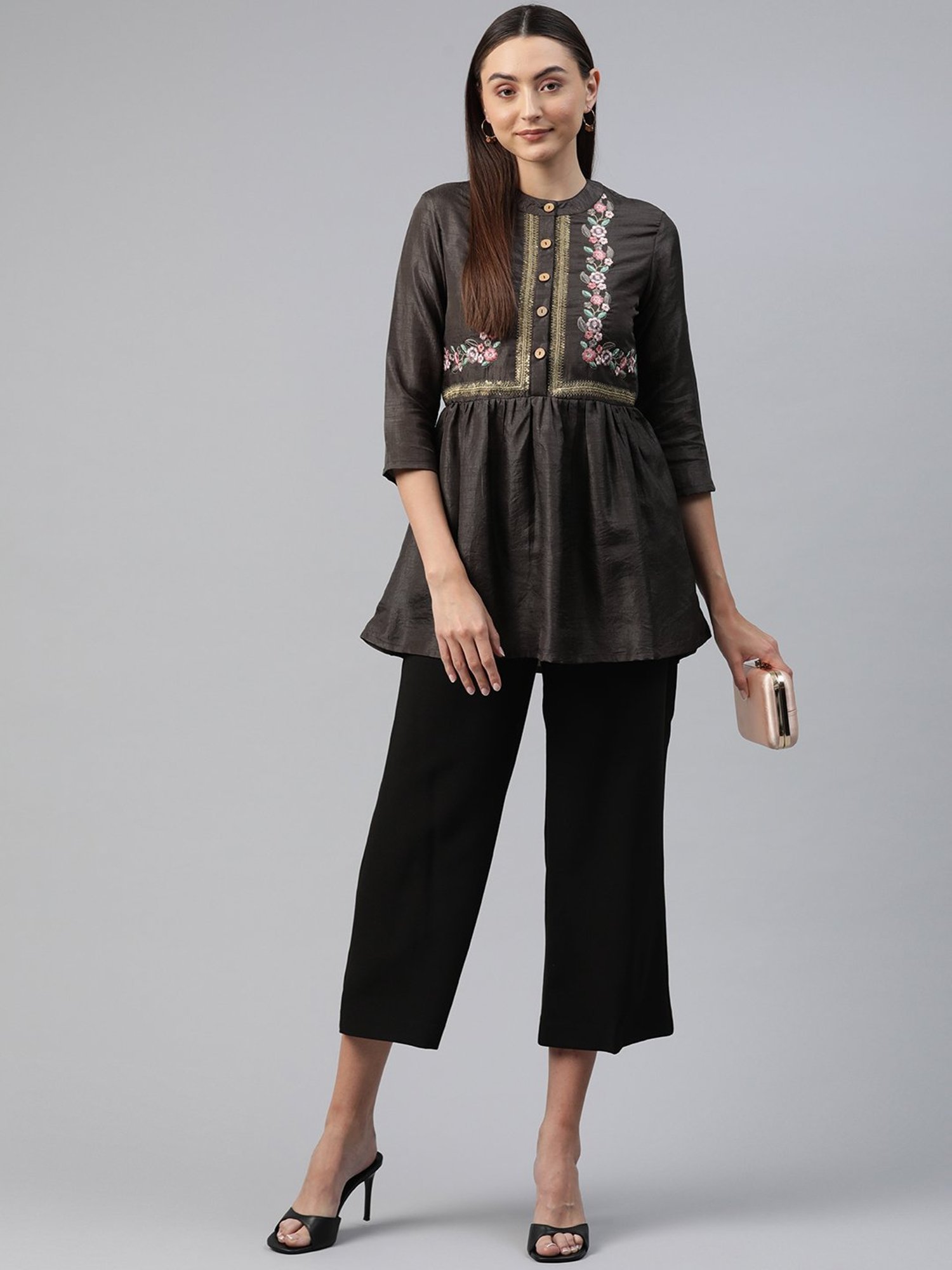 Cottinfab Brown Silk Regular Fit Top