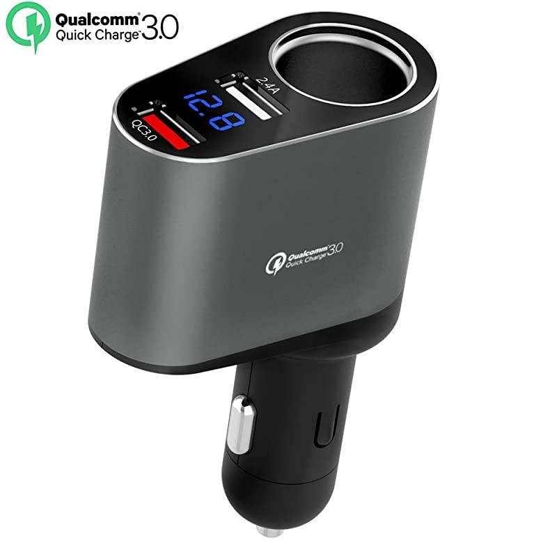 Car Charger Adapter, 60W Cigarette Lighter Socket Splitter, Dual USB Quick Charge 3.0 and 2.4A USB, Voltage Display for iPhone,iPad,Smart Phone,Andriod,Samsung,Dash Cam,GPS (12V-24V)