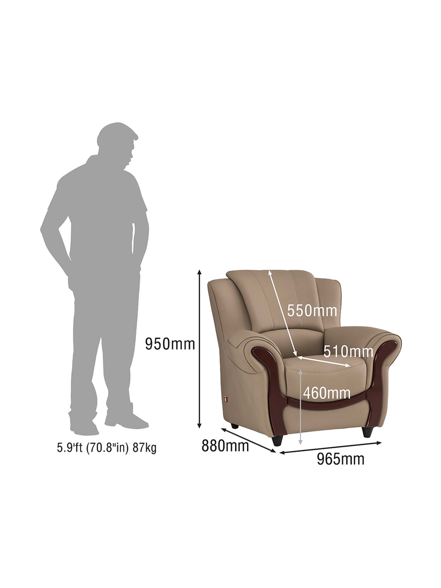 Durian Blos Brown Premium Leatherette 1 Seater Sofa