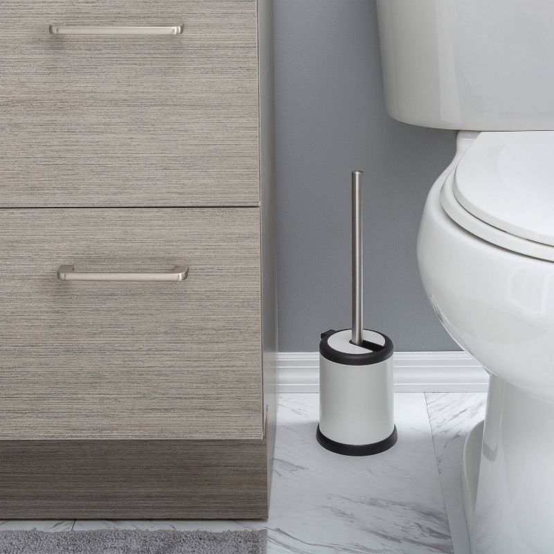Self Closing Lid Toilet Brush and Holder White - Bath Bliss