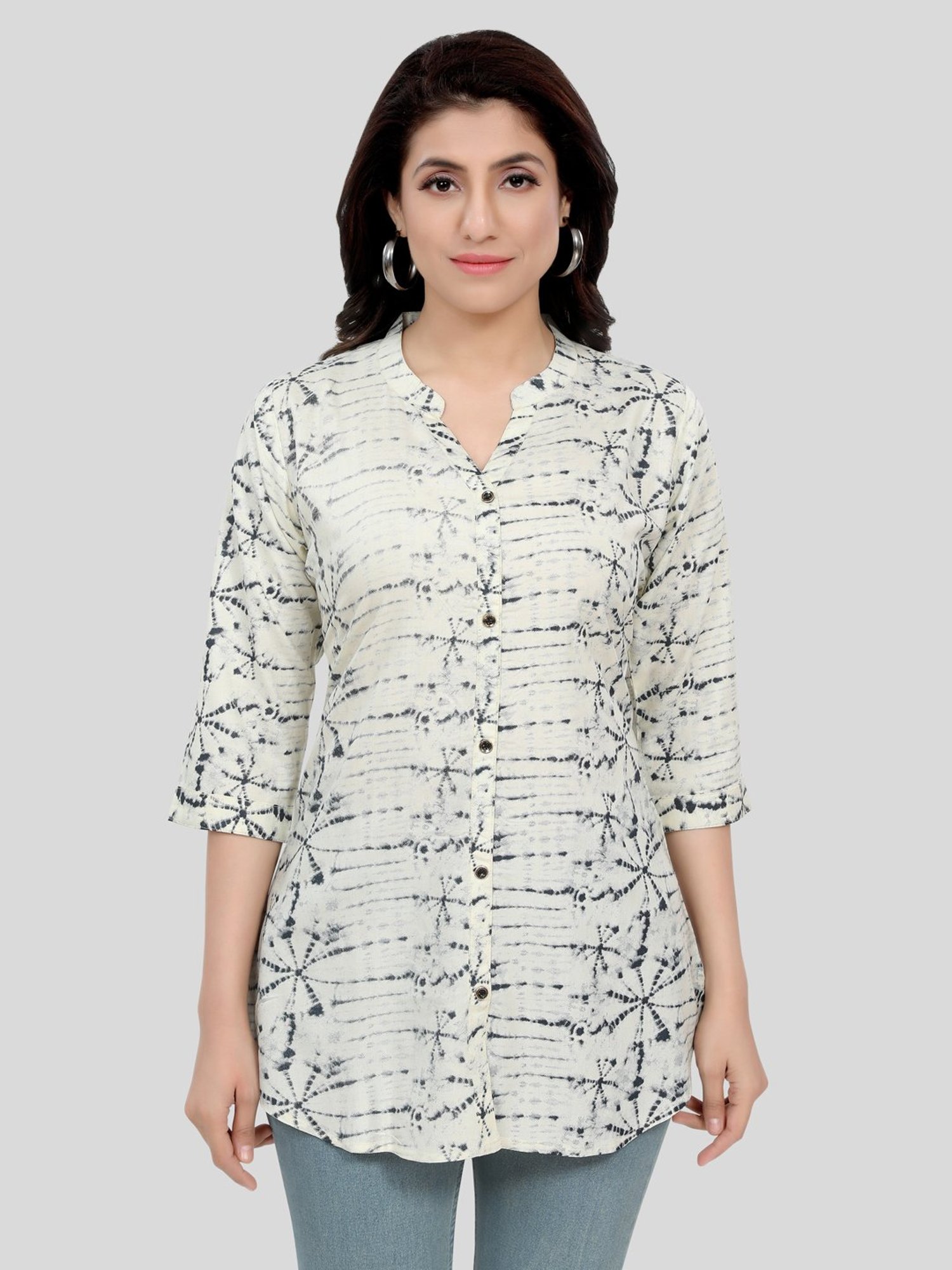 Saree Swarg Beige Printed A Line Short Kurti