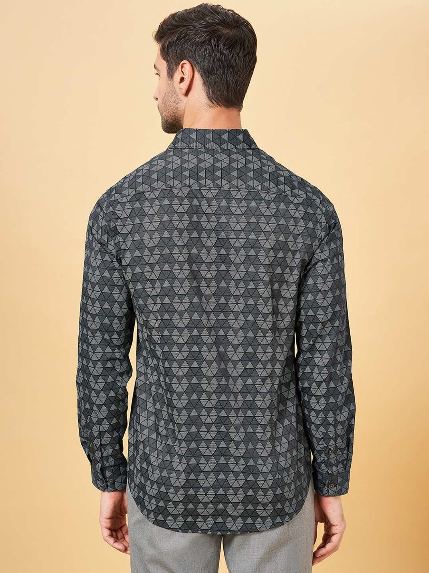 Peregrine by Pantaloons Jet Black Cotton Slim Fit Printed Shirt