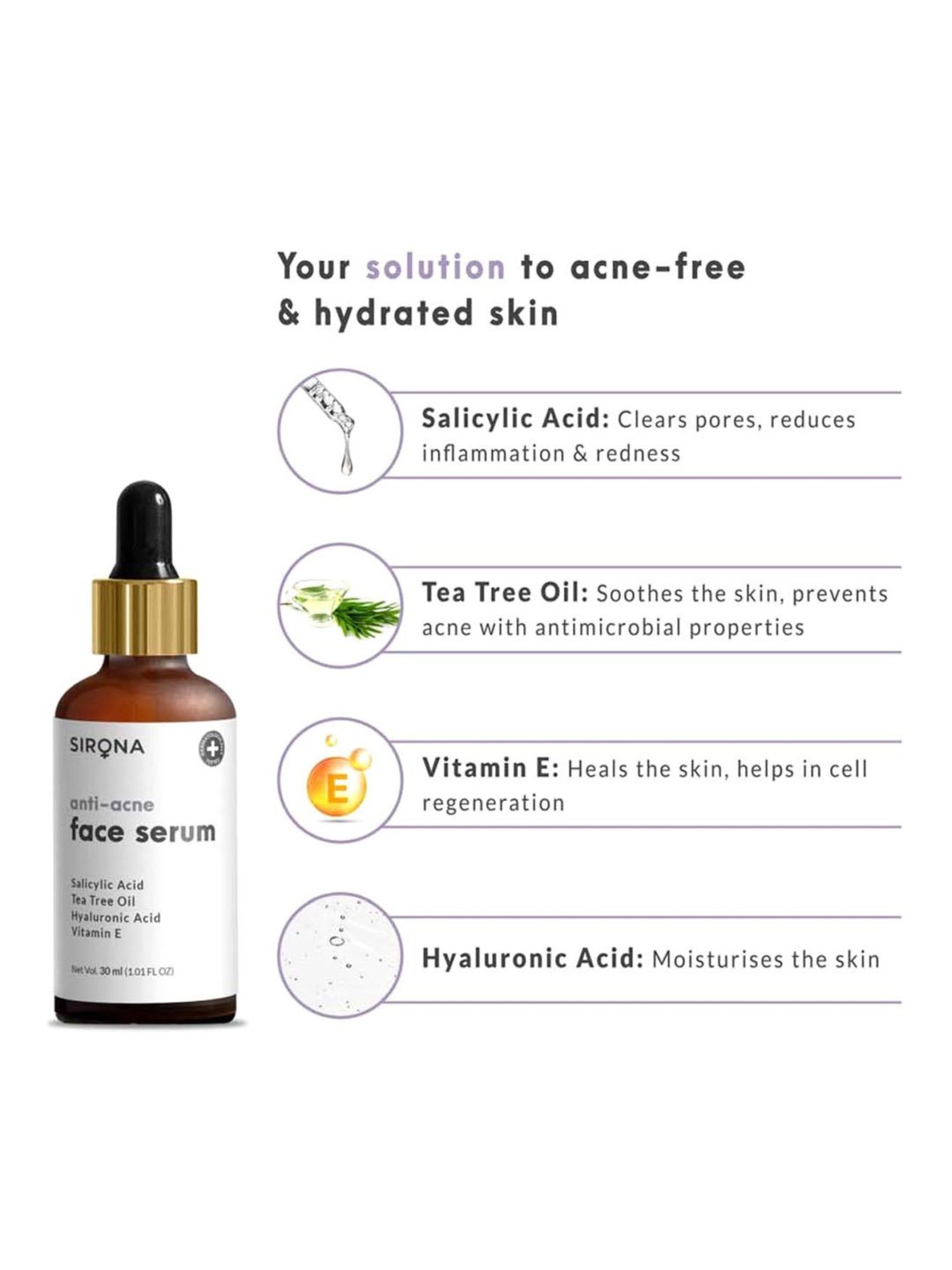 Sirona Anti Acne Face Serum with Reusable Eyebrow and Face Razor