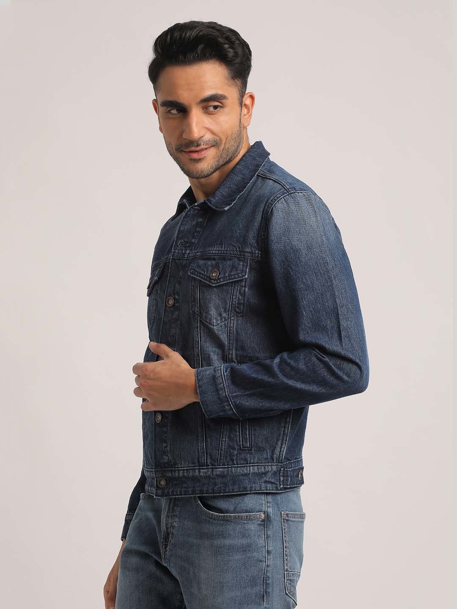 EVERBLUE Dark Blue Regular Fit Denim Jacket