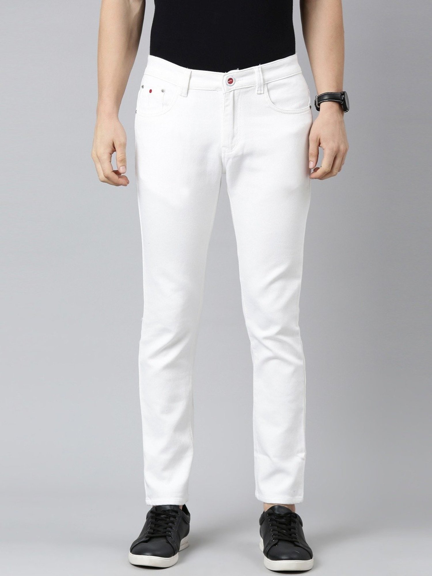 CINOCCI White Cotton Slim Fit Jeans