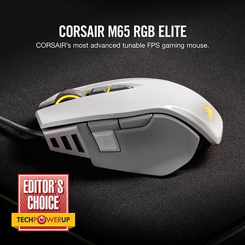 M65 ELITE RGB FPS Gaming Mouse 18000 DPI Optical Sensor Adjustable DPI Sniper Button Tunable Weights White