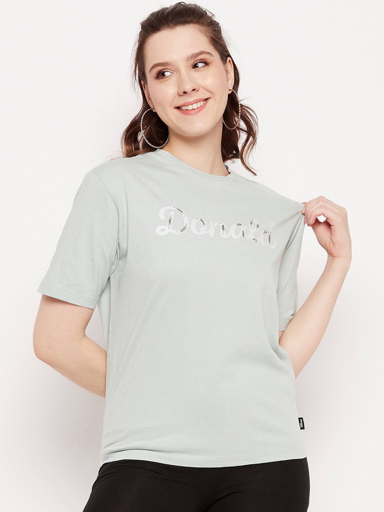 MADAME Green Cotton Graphic Print T-Shirt