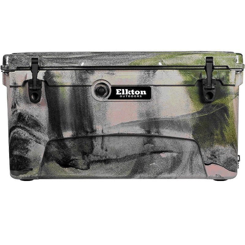 Elkton Outdoors ELK-ICE-75CAMO Heavy Duty Rotomolded Portable 75 Quart Commercial Grade Insulated Hardside Ice Chest Beverage Cooler, Camo