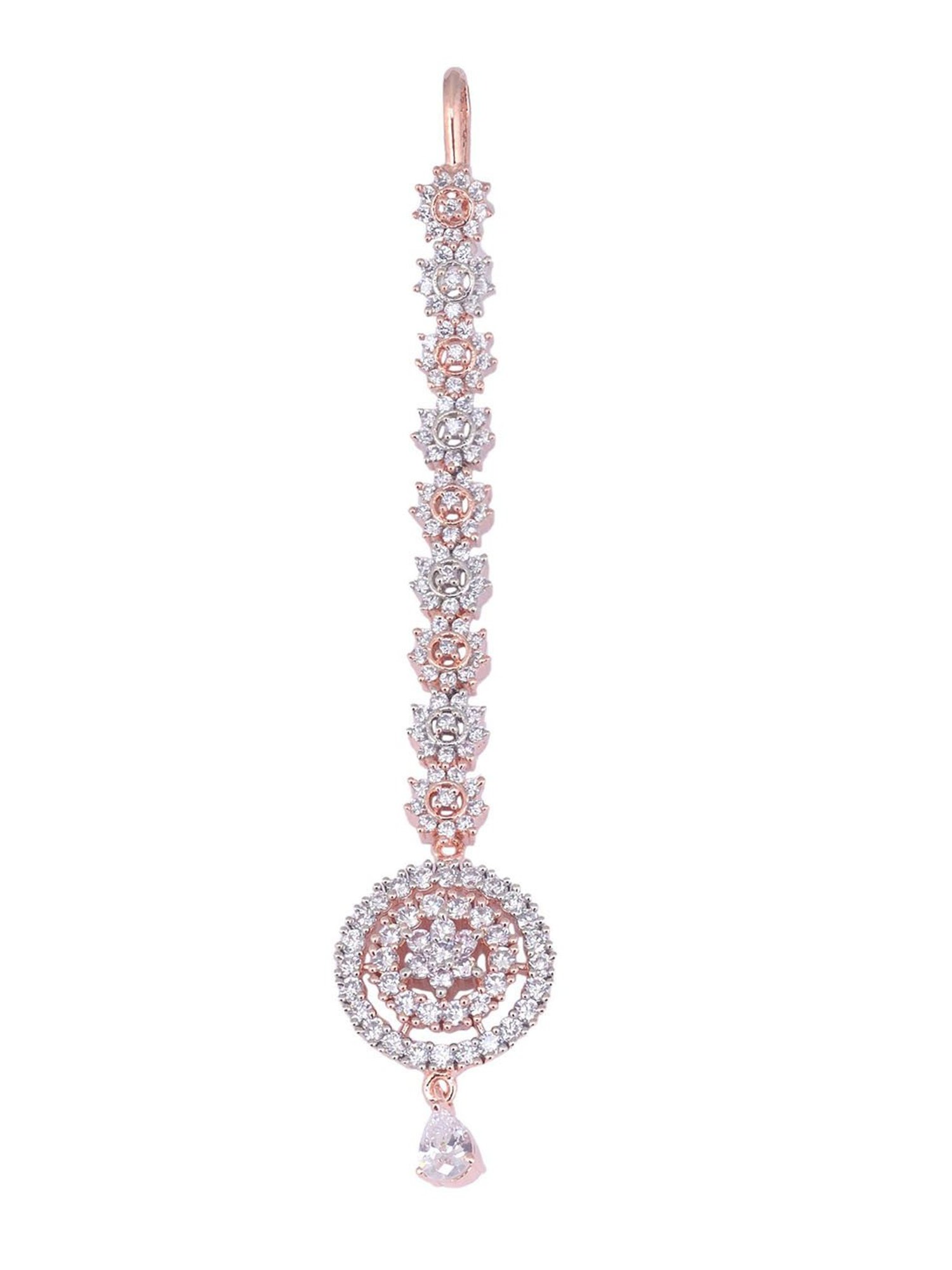 Saraf Rs Jewellery Intricate Design Diamond Maang Tikka Rose Gold Plated Studded For Women & Girls