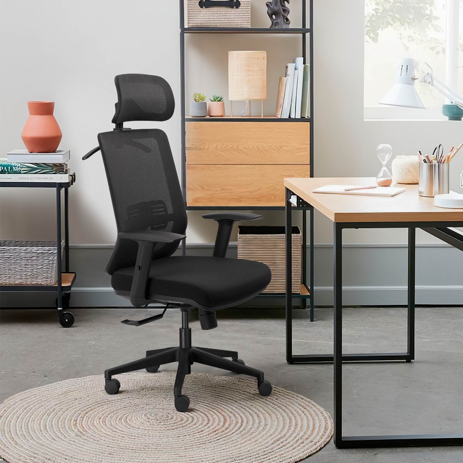 Furmax Ergonomic Office Chair High Back Desk Chair Mesh Computer Chair with Adjustable Headrest, Lumbar Support, Armrests and Clothes Hanger (Black)