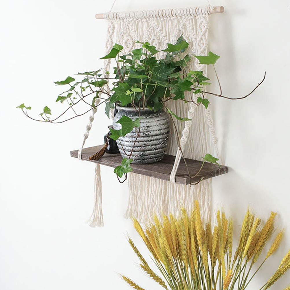 1pc Indoor Pendant Wall Storage Shelf Hanging Pendant Tassel Style Tapestry