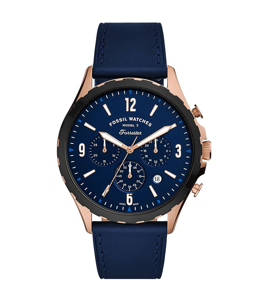 Fossil Forrester Chronograph Navy Leather Watch
