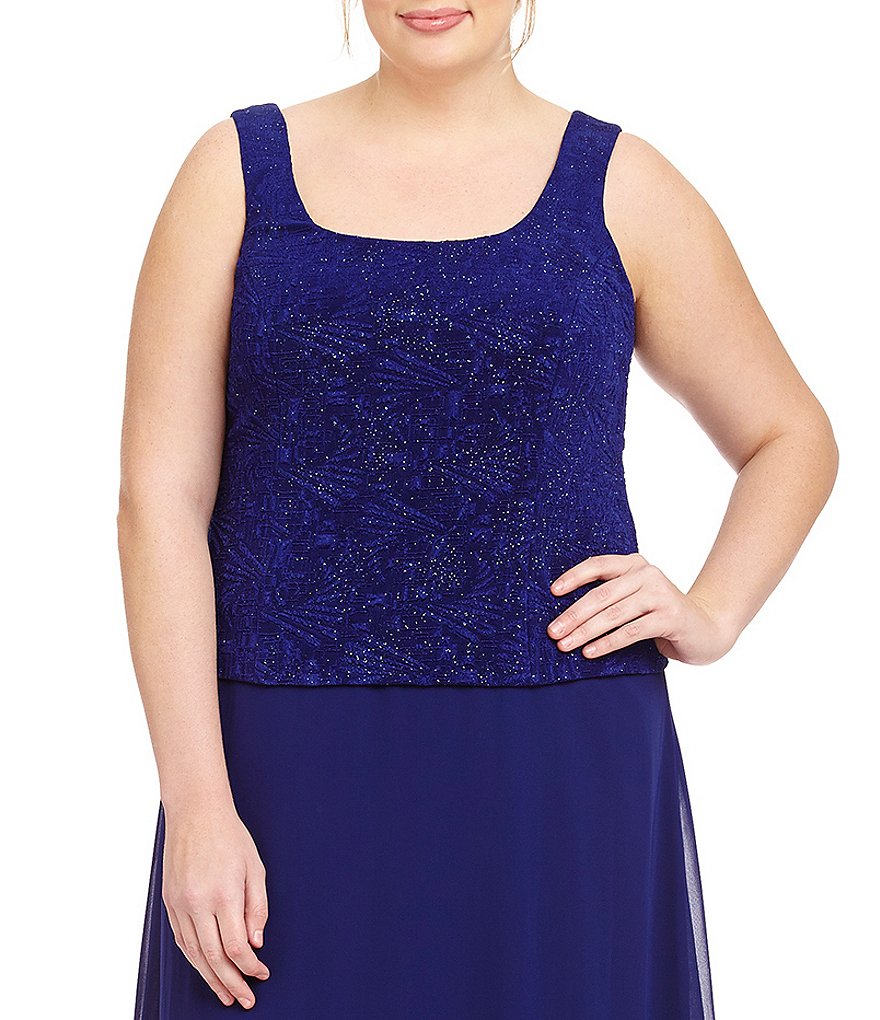 Jkara Plus V-Neck Short Sleeve Beaded Bodice Capelet Gown