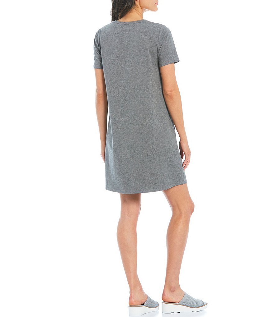 Eileen Fisher Organic Cotton Heathered Jersey Crew Neck Short Sleeve Knee Length Dress
