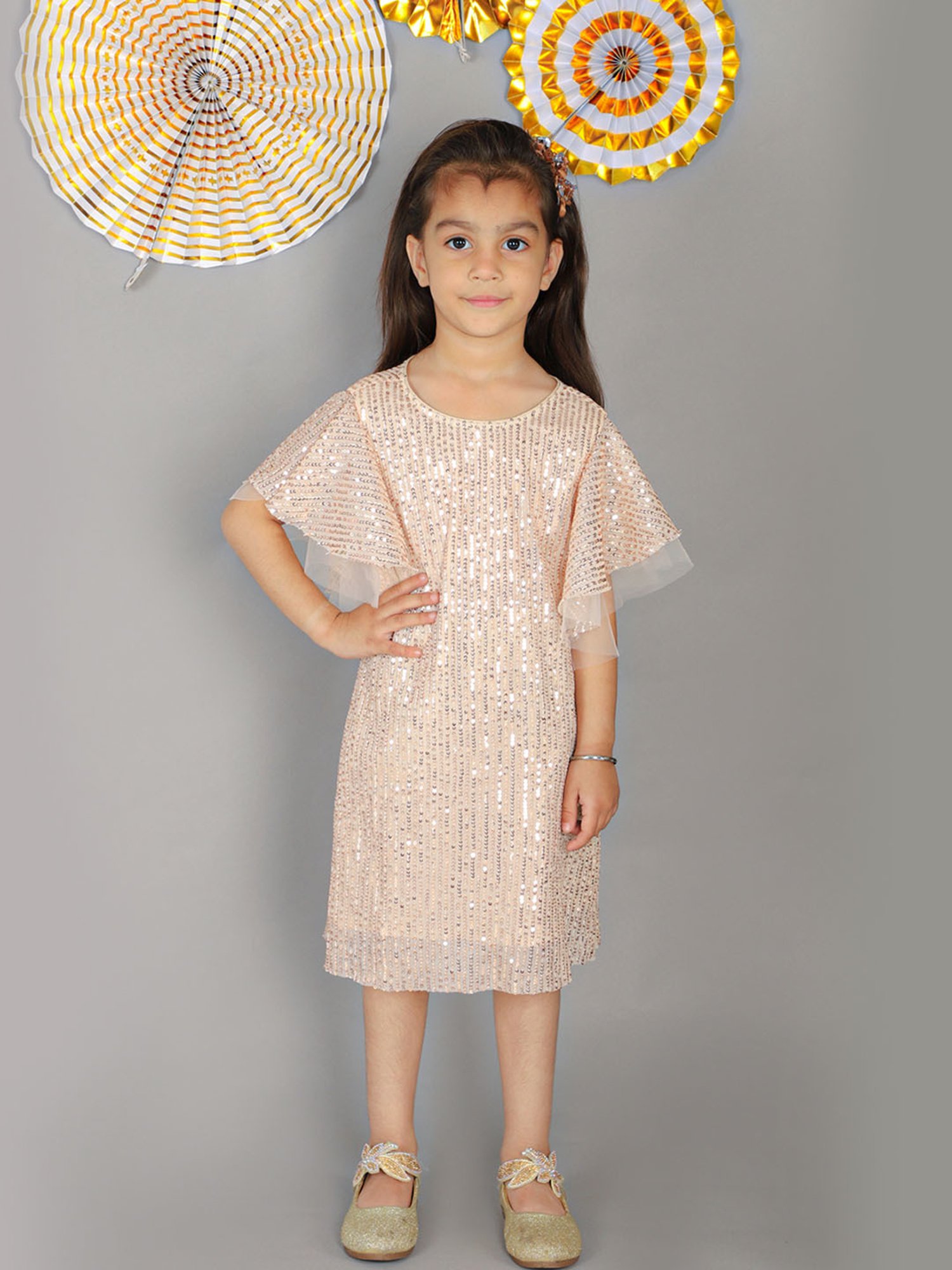 Lil Drama Kids Peach Embellished Dress