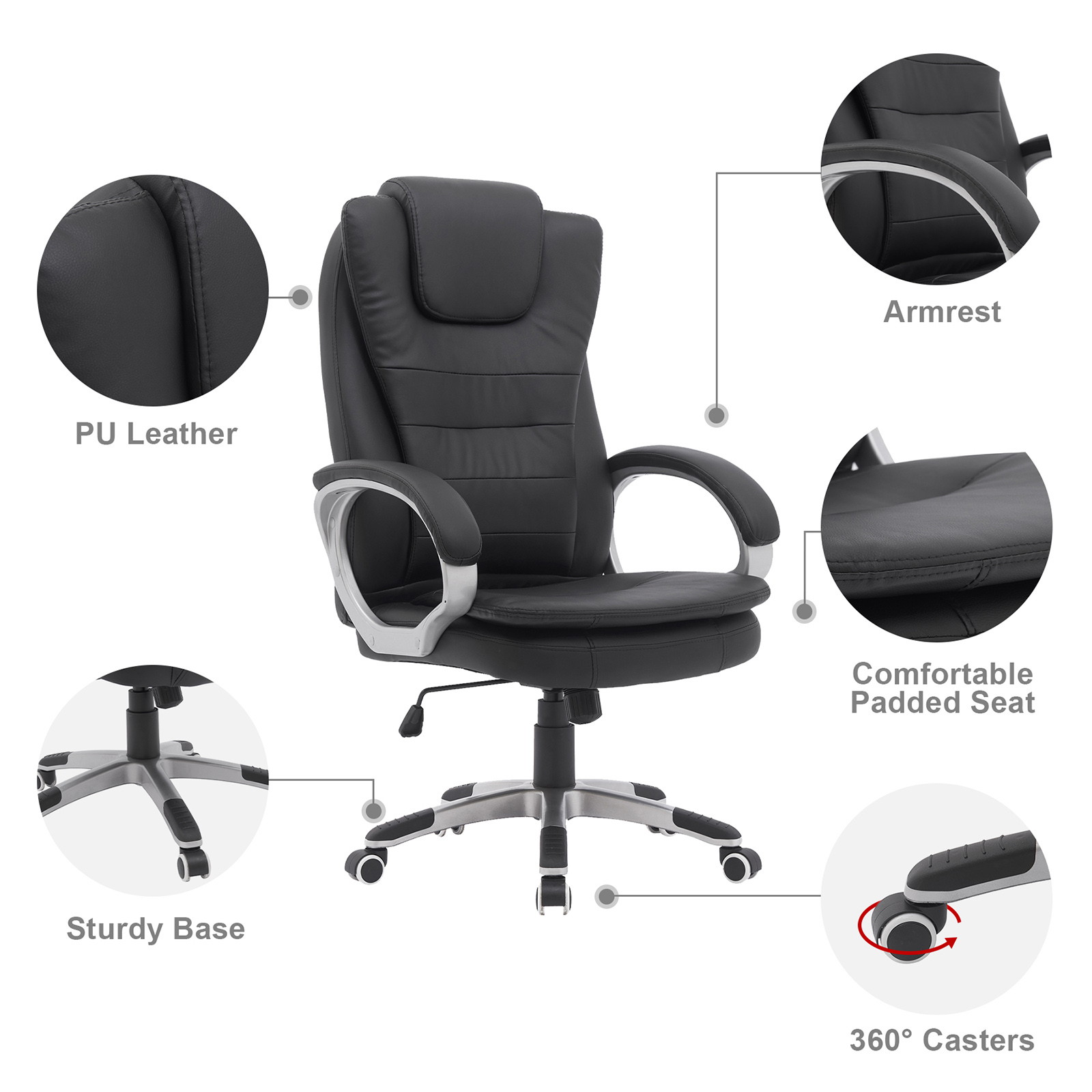 YOUTHUP Office Chair Computer High Back Adjustable Ergonomic Desk Chair Executive PU Leather Swivel Task Chair with Armrests Lumbar Support,White