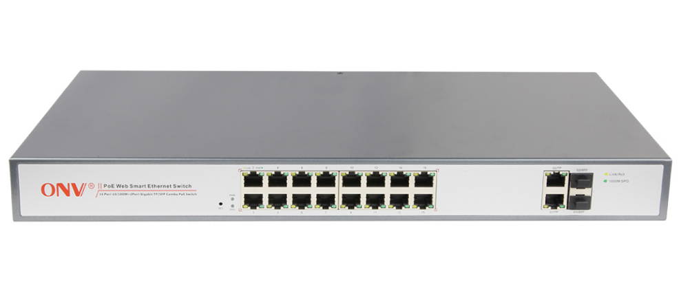 ONV-POE31016PFM-at 16 PoE Ports + 2 Gigabit Combo Electrical and SFP Fiber Ports Intelligent PoE Switch