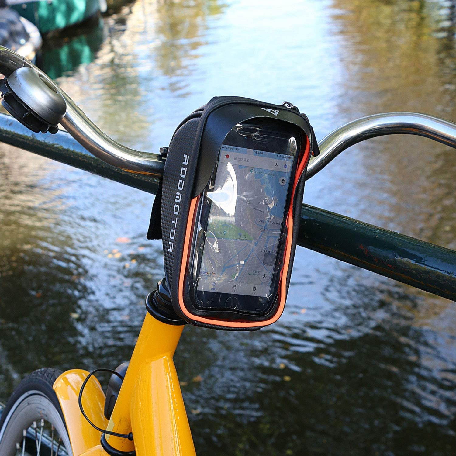 Addmotor Waterproof Bicycle Bike Handlebar Frame Phone Bag Cycling Touch Screen Pouch Case Package Mobile Phone Holder Stand Mount Cover, Black