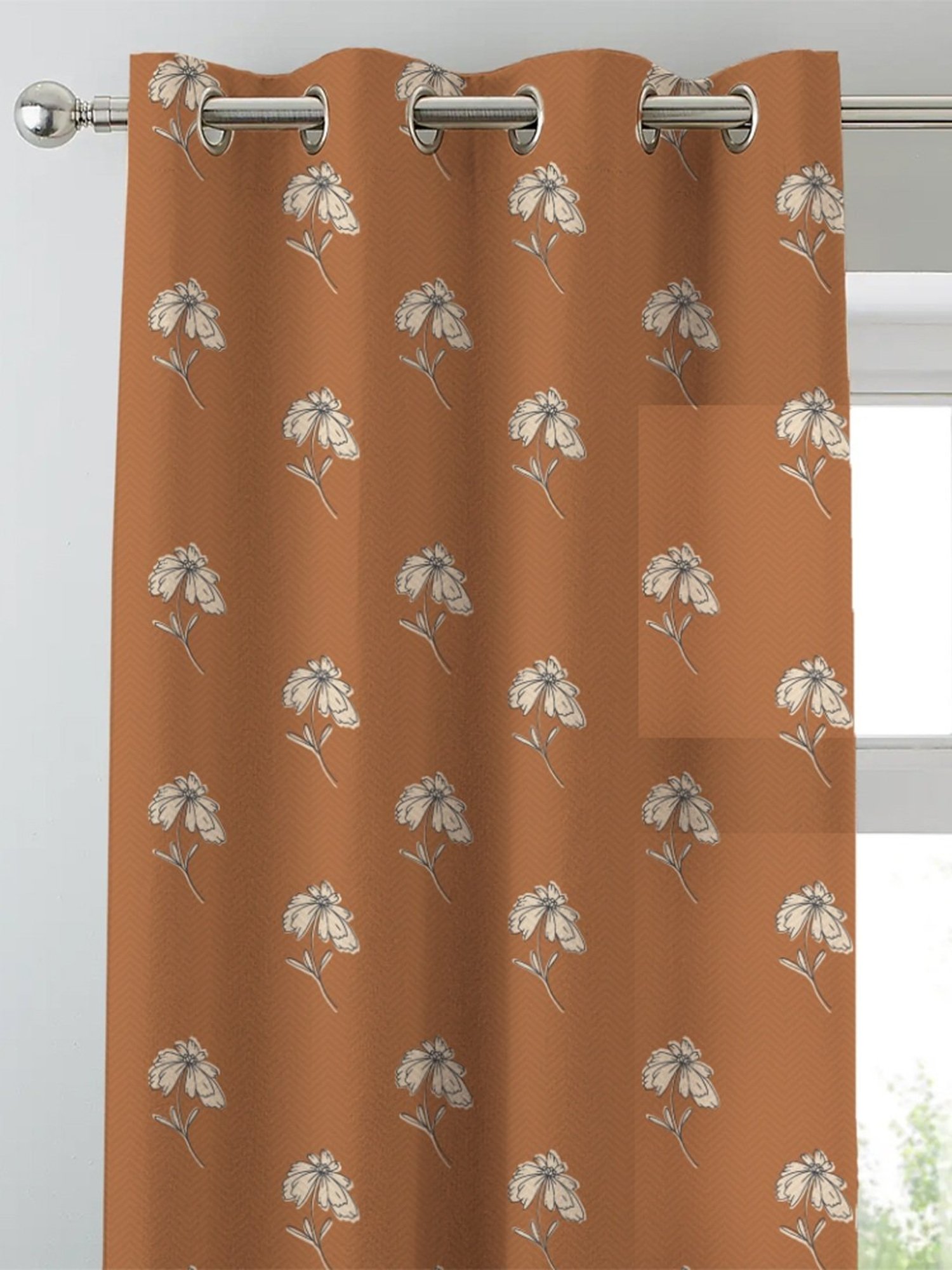 SPACES DRAPE STORY Boho Floral Tan Polyester 5 ft Window Curtains - Set of 2