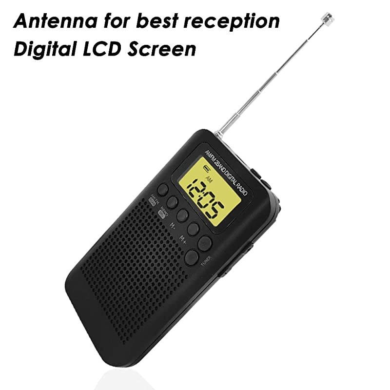 Portable Pocket Digital Radio with Earbud Headphones  Battery Operated Sleep Timer Preset AMFM Radio and in Ear Earphone for Walking Hiking Camping