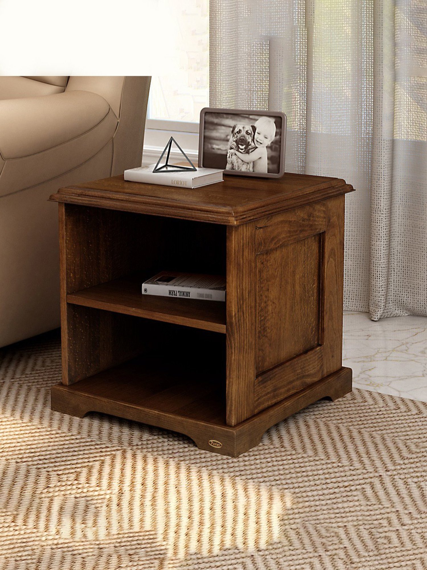 Durian Lewis Brown Solid Wood Side & End Table in Dark Oak Finish