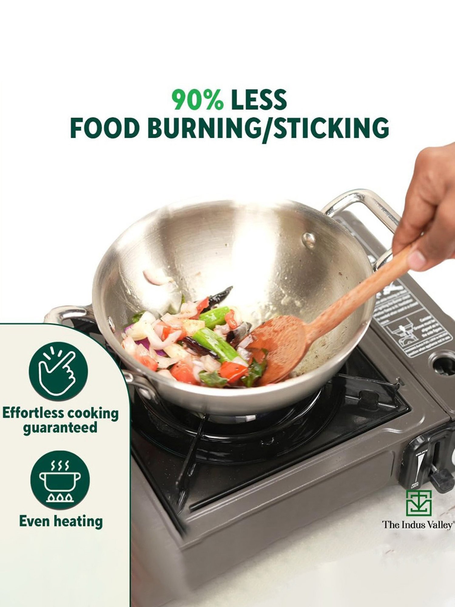 The Indus Valley Silver Stainless Steel Kadhai with Free Wooden Flip (1.7 L)