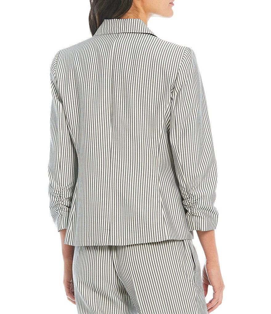 Kasper Petite Size Seersucker Notch Lapel One Button Jacket