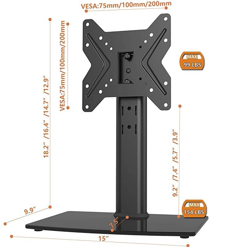 Swivel TV StandBase Table Top TV Stand for 19 to 39 inch TVs with 90 Degree Swivel 4 Level Height Adjustable Heavy Duty Tempered Glass Base Holds up to 99lbs HT02B001