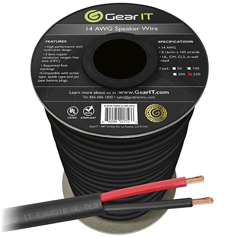 14 AWG CL3 OFC Outdoor Speaker Wire  Pro Series 14 Gauge 250 Feet 762 MetersBlack Oxygen Free Copper UL CL3 Rated for Outdoor Direct Burial and inWall Installation Speaker Cable