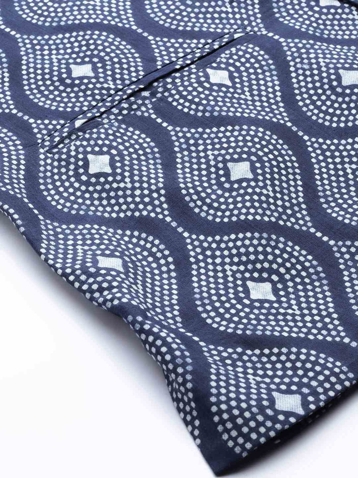 See Designs Blue Cotton Regular Fit Printed Nehru Jacket