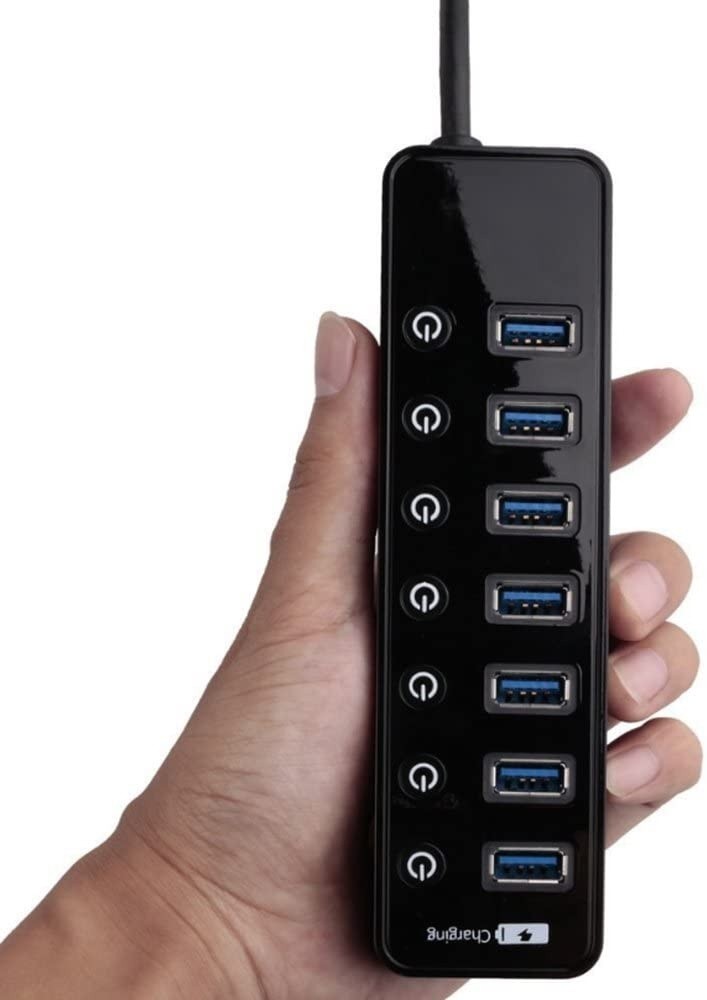 USB 3.0 Hub ZIKO 8-Port USB 3.0 Extender Hub 7 High Speed Data Transfer Ports 1 Smart Charging Port with Individual On/Off Switches LED Indicator for Smartphone Laptop Tablet