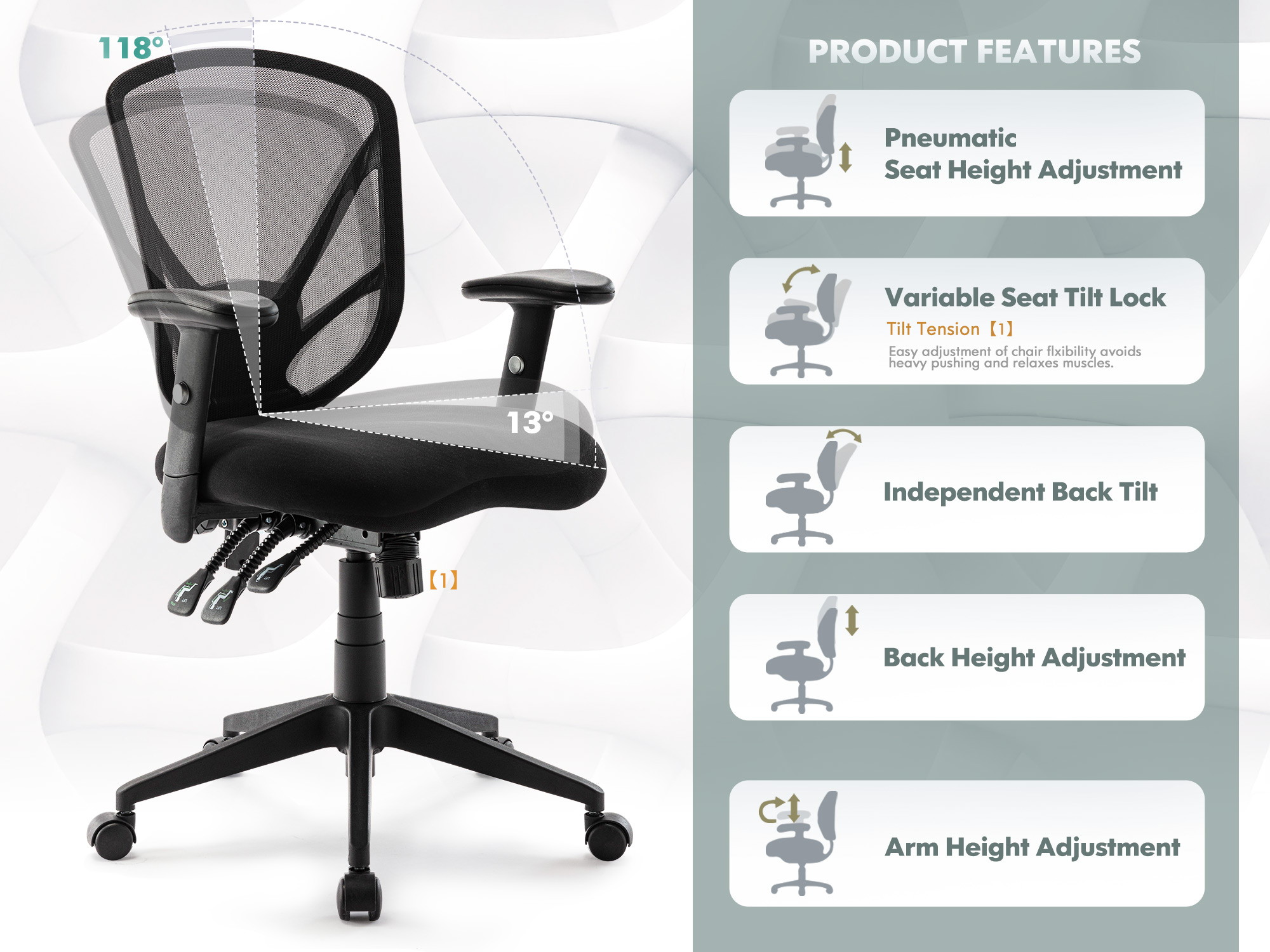 Ergonomic Swivel Mesh Modern Style Office Chair with Multi-Function Tilts, Adjustable Back Support&Armrests, High Back Computer Executive Desk Chair, Task Chair for Work, Gaming, Home