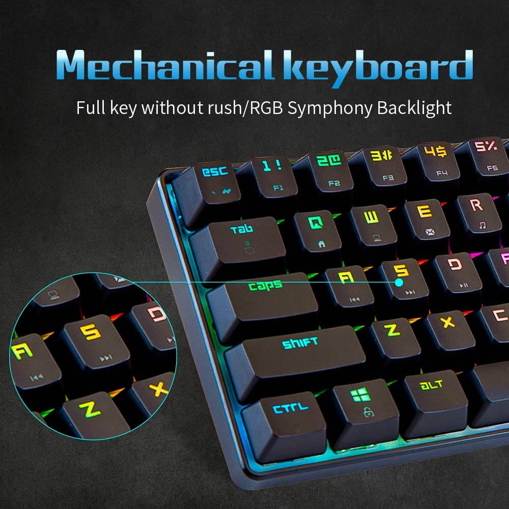 CUUWE Portable RGB Gaming Office Magic Refiner MK14 60% Mechanical Keyboard USB 68 Keys Backlit Anti-ghosting Keyboard for PC Laptop (Blue Switch)