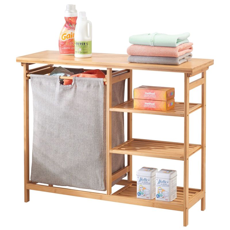 mDesign Bamboo Wood Laundry Furniture Storage & Hamper - Natural Finish