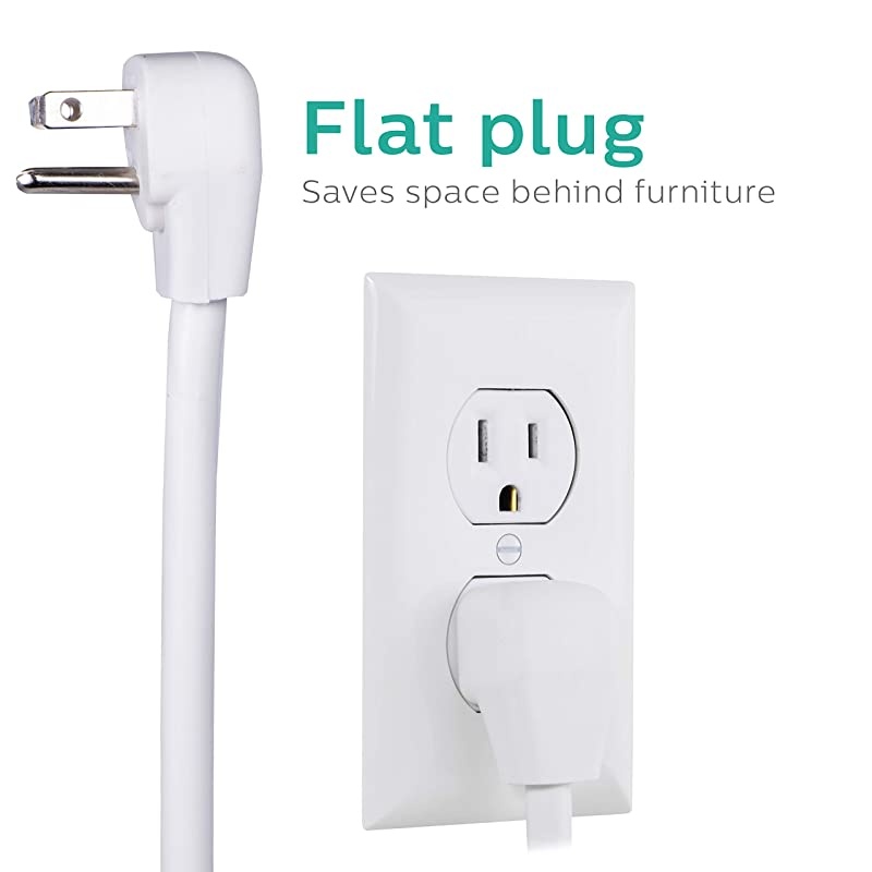 6 Outlet Power Strip Surge Protector, 4ft Power Cord, Flat Plug, Wall Mount, 720 Joules, ETL Listed, Circuit Breaker, Automatic Shutdown, White, SPP3064WE/37