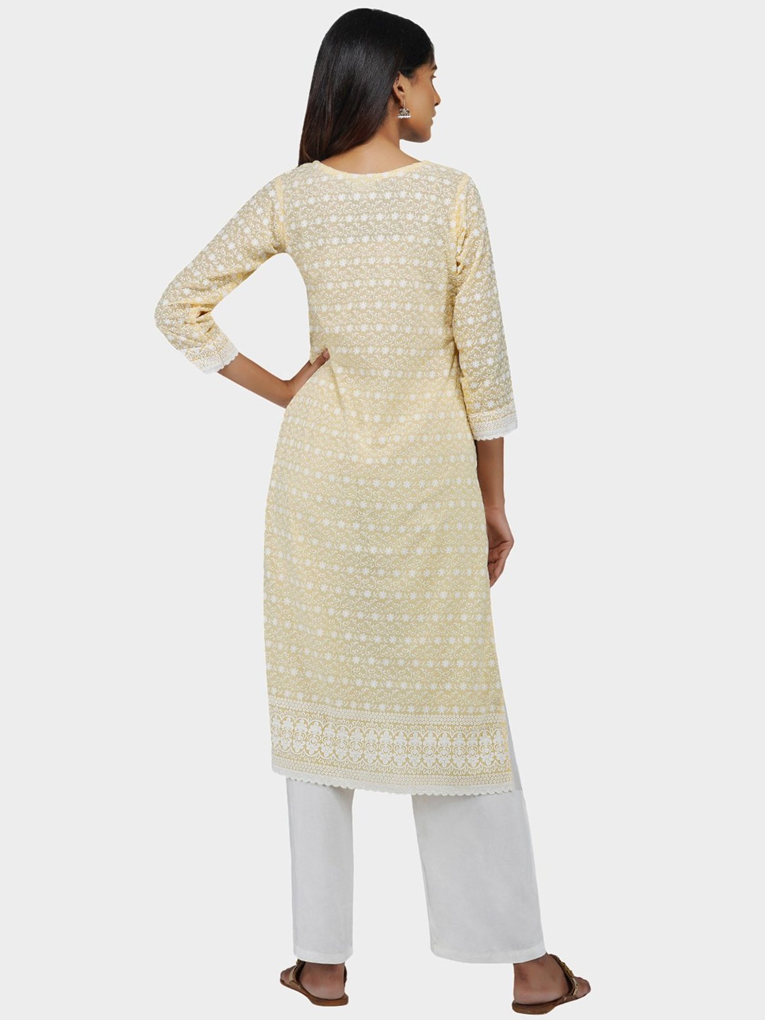 Paislei Light Yellow Printed Cotton Kurta